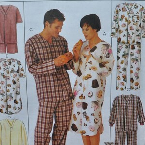 May include: McCall's sewing pattern for pajamas. The pattern features various pajama styles, including short-sleeved and long-sleeved tops and bottoms. The cover shows illustrations of the finished garments, with sizes ranging from 44-46.