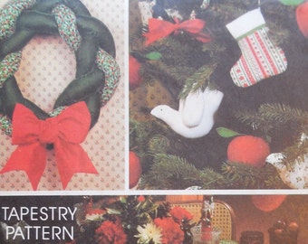 Avon/McCall's Christmas Crafts Pattern - Great Gift Ideas - Great Avon Collectible - Tapestry - Ornaments, Wreath, Placemats, Etc. - UNCUT