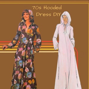 Butterick 4513 - Rare DIY 1970s Vintage Hooded Dress - Boho, Hippie, Retro - Beach Cover-Up - Caftan - Size Petite - 6 - Juniors - UNCUT