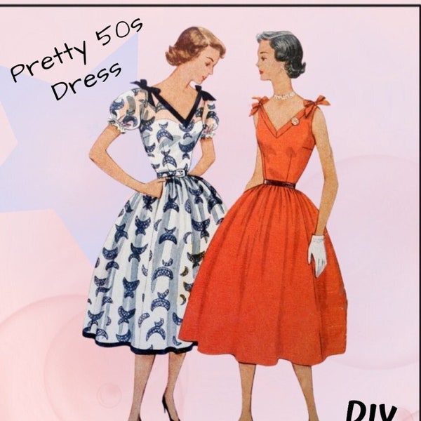 Simplicity 3890 - Beautiful 1950s V-Neck Dress - Fit and Flare / Full Skirt / Swing Dress - DIY - Size 11 (Bust 29)
