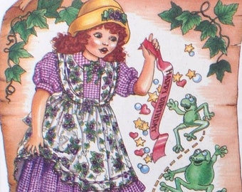 Butterick 6604 - Girls' Ruffly Dress w/ Pinafore Apron - Mollie Makebelieve, Frogs, Diane David - Daisy Kingdom - Vintage 1990s