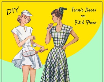 Simplicity 2474 - Vintage 1940s DIY Sundress or Tennis Dress - Sporty, Fit-and-Flare - Swing Dress - Bloomers - Size 14 (Bust 32)