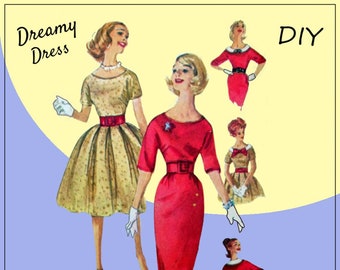 Simplicity 3536 - Amazing 1950s Dress with Skirt & Collar Options - Gorgeous Vintage Pattern - Size 12 (Bust 32) - Fit and Flare - Dressy