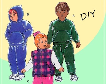 Kwik Sew 2547 - Cute DIY Sportswear for Toddlers - Sweatshirt, Sweater, Hoodie, Jumper, Vest, Sweatpants - Size T1 - T4 - UNCUT - Pockets