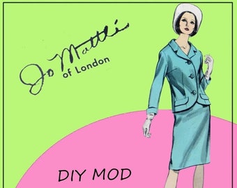 Vogue 1423 - Vintage 1960s Mod Designer Suit by Jo Mattli - DIY Couture - Jacket, Skirt, Retro - Size 18 - UNCUT - Like New