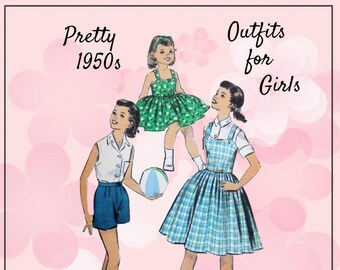 Advance 8660 - Adorable Girls' Jumper Dress, Blouse, and Shorts - Sleeveless Top - 1950s Vintage Pattern - Size 6 - UNCUT - Sundress