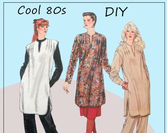 Vogue 8192 - Vintage 1980s Tunic Top, Slacks, Skirt - Oversized, Retro - Size 16 (Bust 38) - DIY Dressy or Casual, Comfortable - UNCUT