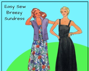 Butterick 6521 - Easy Sew Fit-and-Flare Sundress w/ Jacket - Vintage 1980s - Beachy, Vacation, Cruise - Size 12 - (Bust 34) - CUTE