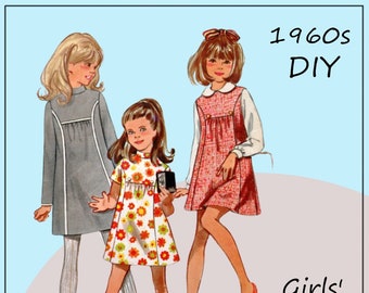 Butterick 5399 - Cute 1960s Girls' or Tweens' Jumper Dress, A-Line Dress, Princess Seams - Mod - Long or Short Sleeves - Size 10 (Bust 28.5)