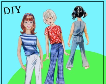 Butterick 3903 - Vintage Girls' / Tweens' Shirt and Pants - Bell Bottoms - 1970s - Shirt, Tank Top - Easy to Sew - CUTE