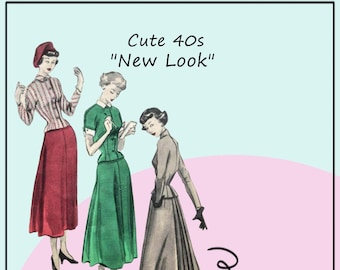 Butterick 4944 - RARE 1940s Beautiful Ladies' Suit Pattern - Amazing Gored Skirt - Size 12 (Bust 30) = Classy Katherine Hepburn - Basque