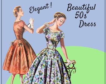 McCall's 3718 - Beautiful 1950s Dress - Full Skirt, Fit-and-Flare, Feminine Bows - Glamorous 6 Gore Skirt - Size 20 (Bust 38) - DIY