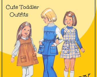 Simplicity 5937 - Cute DIY Toddler Outfits - Vintage 1970s - Jumper Dress, Tunic Top, Bell-Bottom Pants - Cute, Size 2 - UNCUT