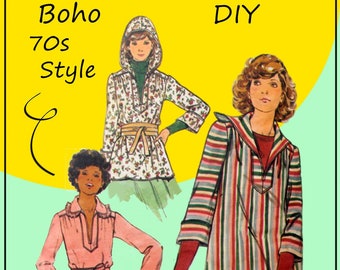 Butterick 4445 - DIY Vintage 1970s Shirt / Hoodie / Poncho / Tunic - Hippie / Boho - Retro - Size 10 (Bust 32) - Music Festival - Revival