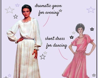 Simplicity 9824 - Dramatic 1970s / 1980s Disco Dress, Semi-Formal, Boho, Neo-Renaissance - Long or Short, Size 16 (Bust 38) - UNCUT