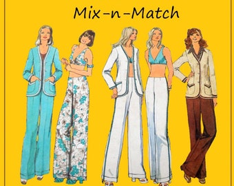 Simplicity 5573 - 1970s Boho Separates - Bikini Top, Bra, Wide-Leg Pants, Jacket, Cardigan - Size 10 (Bust 32.5) - Vintage - UNCUT - DIY