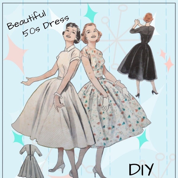 Butterick 6979 - Beautiful 1950s Fit and Flare Dress - Full Skirt / Swing Dress / DIY - Size 12 (Bust 30) - Juniors -