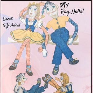 McCall 1284 - Adorable 1940s Rag Dolls - Danny Dingle & Dolly Dingle - 29" High - Sweet and RARE Vintage Pattern - UNCUT - Soft Doll