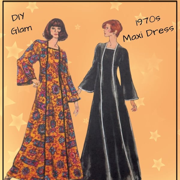 Vogue 8464 - Vintage DIY Boho Maxi-Dress / Evening Gown - 1970s - Size 12 (Bust 34) - UNCUT - Hippie, Caftan, Evening Wear, Special Occasion