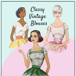Simplicity 2511 - Classy DIY 1950s / 1960s Blouses - Easy Sew in Various Styles, V-Neck, Boat Neck, Square Neck - Size 14 (Bust 34) UNCUT