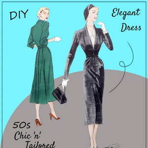 Butterick 5449 Sexy 1950s Tailored Dress Suit Dress Fit and Flare Wiggle Dress Pencil Skirt Size 18 Bust 36 Shawl Collar image 1