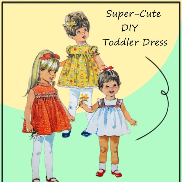 Simplicity 8016 - Adorable 1960s DIY Toddler Party Dress - Easter Dress - Yoked Full Skirt Dress -  Puff Sleeves - Sundress - Size 1 UNCUT