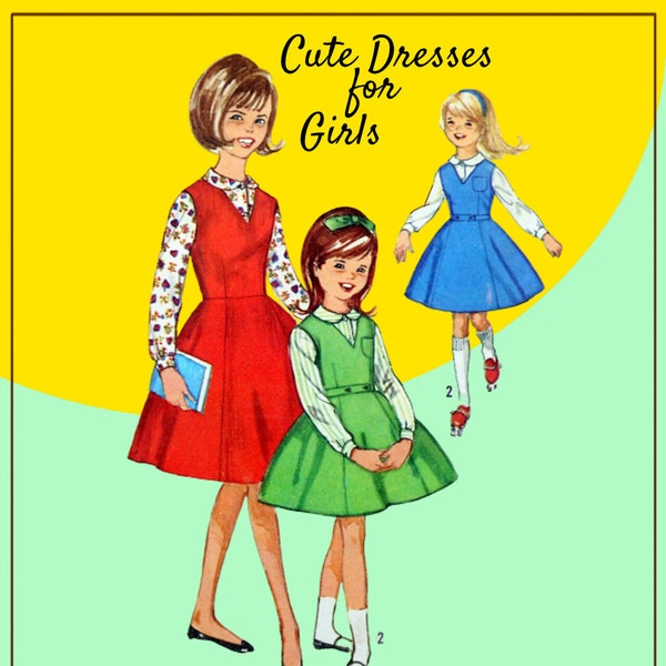 Simplicity 5223 - Cute 1960s Vintage Girls' Jumper Dress and Blouse - Party Dress, Back to School - Sundress - Size 8 (Bust 26) - UNCUT