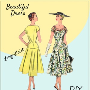 McCall&#39;s 3158 - Beautiful RARE 1950s Dress - Drop Waist, Sweetheart Neckline, Fit and Flare, Princess Seams - Size 20 (Bust 38) - GLAM DIY