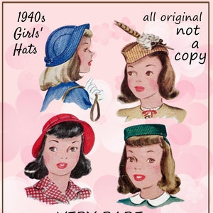 McCall 1204 Girls / Tweens 1940s Hats DIY Pillbox, Feathered Cap, Pancake, Bonnet, Cloche w/ Brim Head Size 21 Costume image 1