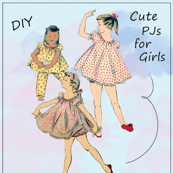 Advance 6947 - Cute Girls' DIY Pajamas - Vintage 1950s - Babydoll PJs - Sleepwear, Loungewear - Size 6 - 8 - Super Kawaii, Bloomers