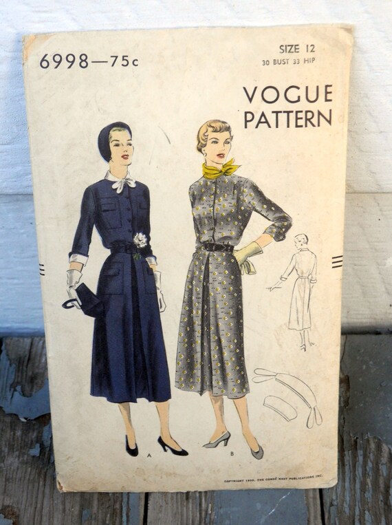 Vogue 6998 - Beautiful 1950s Shirtwaist Dress - Shirt Dress - Fit-and-flare  - New Look - Sexy Button Front - Size 12 (bust 30) - Etsy