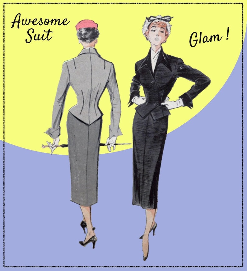 Amazing 1950s Suit Hollywood Glam Butterick 5424 Wiggle Dress Skirt Weskit Style Size 18 - Hourglass Bust 36 DIY Retro