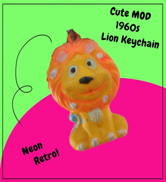 Vintage 1960s MOD Lion Keychain - Psychedelic Neo… - image 1