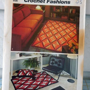 Simplicity 5713 Vintage 1970s Crochet Rugs & Pillows Home Decor, Boho, Hippie, Rustic, Cozy, Cabin, Op-Art Gift Idea, DIY Design image 2