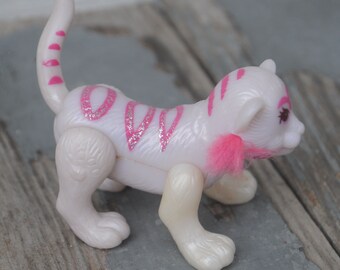 Vintage 1990s Littlest Pet Shop Tiger from McDonald's - Pink & White Tiger Toy - Cute / Kawaii / Retro - Tiger Cub