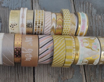 GIANT Lot Washi Tape Destash - Metallic and GOLD - 29 ROLLS!  -  Excellent Condition - Many Designs - Journals, Planners, Scrapbooks