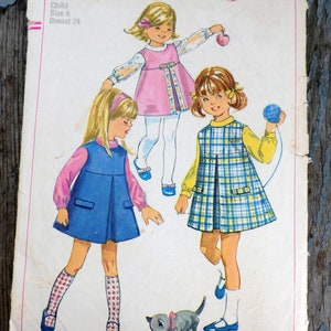 Simplicity 6711 Cute Girls' DIY 1960s Jumper Dress Mod Blouse Too Easter Dress, Party Dress A-line Kawaii Size 6 Bust 24 image 2