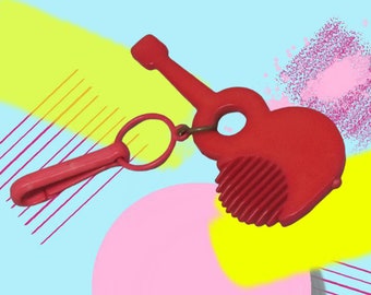 1980s Bell Charm - Red Guitar Comb - Kitsch - Plastic Jewelry - Charm Bracelet - Necklace - Retro Keychain - Zipper Pull - Kawaii - RARE