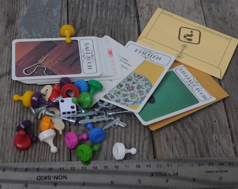 Lot Metal & Plastic Game Pieces - VINTAGE Clue / Cluedo - Replacements, Altered Art, Collage, Assemblage - Pewter - Weapons, Cards, Figures