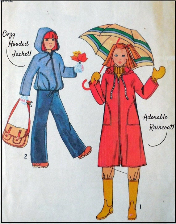 Simplicity 8630 - Girls' Raincoats & Jackets - Coats - 1970s Vintage Pattern - Windbreaker - Pockets - Cute Autumn, Fall, Back to School