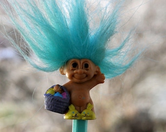 Vintage 1990s Russ Berrie EASTER Troll Pencil / Pencil Topper - "I Love You" - New Old Stock