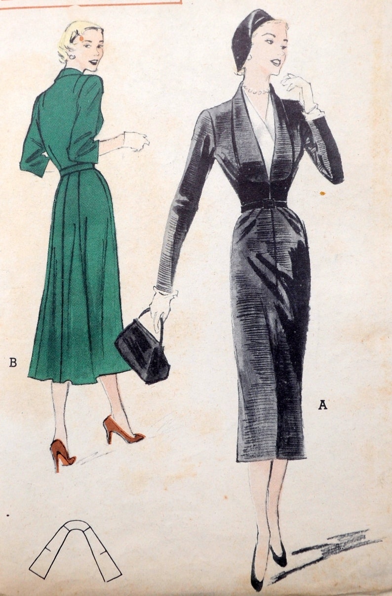 Butterick 5449 Sexy 1950s Tailored Dress Suit Dress Fit and Flare Wiggle Dress Pencil Skirt Size 18 Bust 36 Shawl Collar image 5