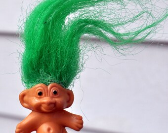 Vintage 1990s Troll Pencil Topper - TINY Miniature - 1.25" - One Inch - Pocket Size - Green Hair - Cute - Kawaii - Gift Idea