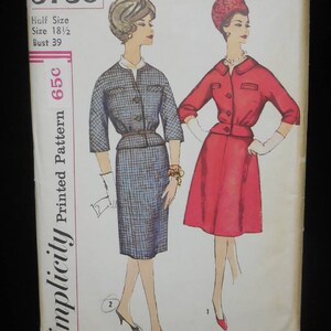 Simplicity 3730 Vintage 1950s Suit Pattern Curvy Plus Mad Men Fashion Slim or Flared Skirt Pinch Waist Size 18.5 Bust 39 UNCUT image 6