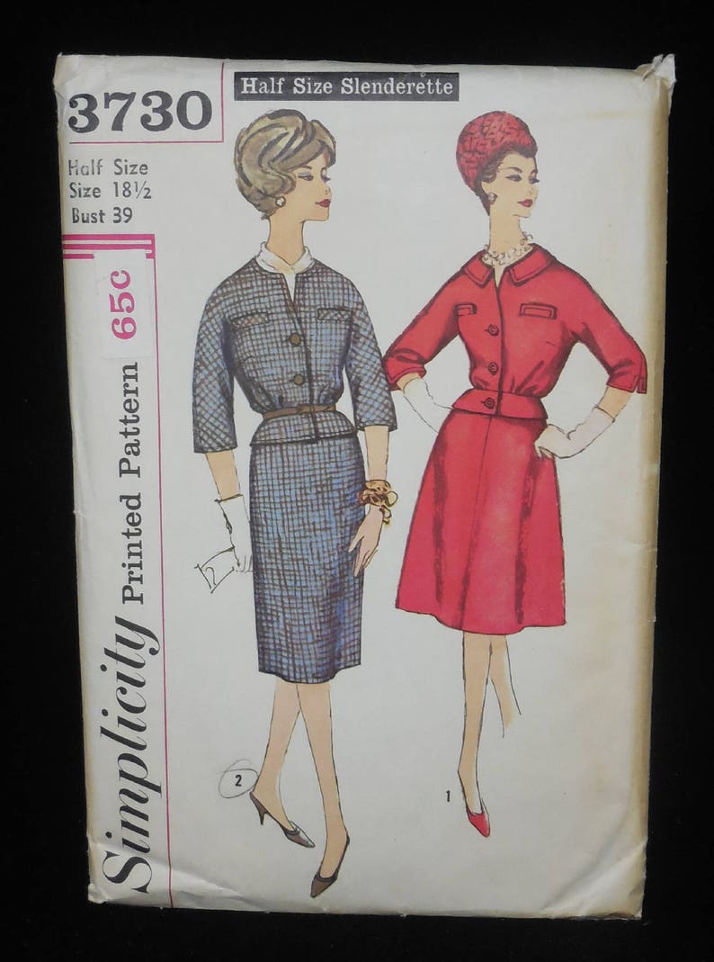 Simplicity 3730 Vintage 1950s Suit Pattern Curvy Plus Mad Men Fashion Slim or Flared Skirt Pinch Waist Size 18.5 Bust 39 UNCUT image 6