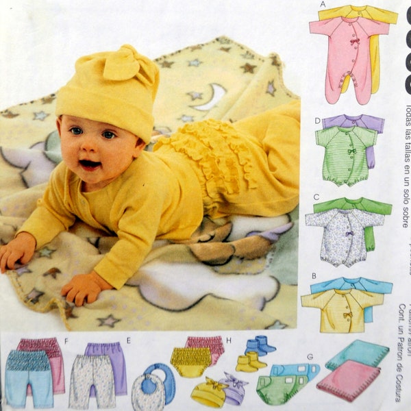 McCall's 3665 - DIY Baby Layette / Newborn / Infant - Baby Shower Gift Idea - Bib, Ruffle Butt, Blanket, Onesie, Hat, Booties, Etc. - UNCUT