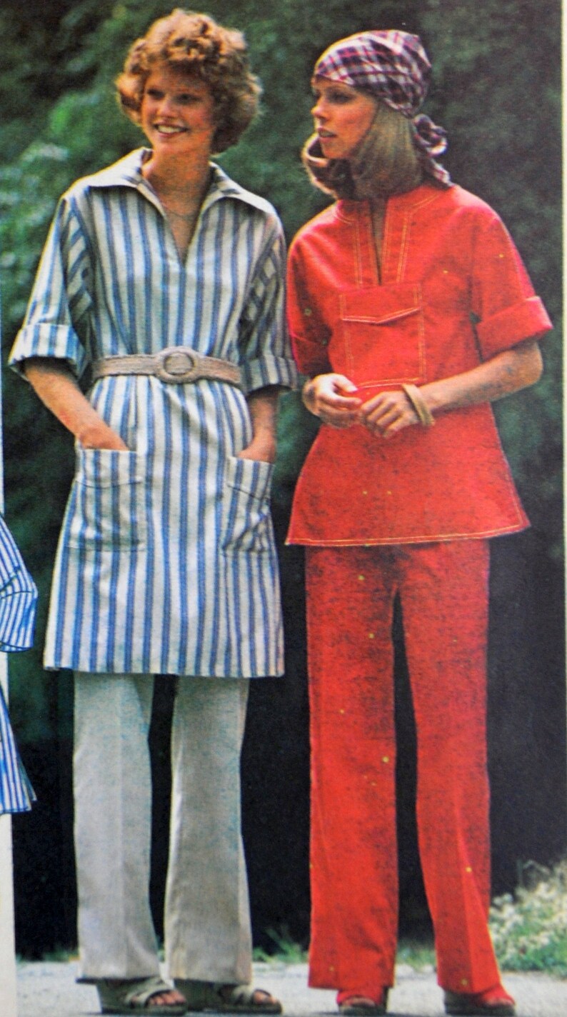 Simplicity 7250 Cute Easy Sew 1970s Dress, Tunic, Pants, Etc. Pockets, Boho / Hippie Size 10 Bust 32.5 UNCUT Shirtdress image 3