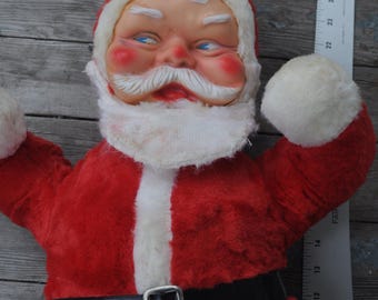 1960 年代のヴィンテージ サンタ人形、ゴム製の顔のぬいぐるみ