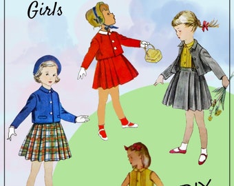 Simplicity 4236 - Adorable 1950s Girls Suit - Skirt w/ Suspenders, Box Jacket, Pleated Skirt - Back to School - So Cute - Size 4 - Vintage
