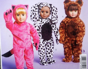 Kwik Sew K3966 - DIY Costumes for American Girl or Similarly-Sized 18" Dolls - Kigurumi Animal Cosplay - Cat, Dog, Bear - UNCUT - Dalmatian